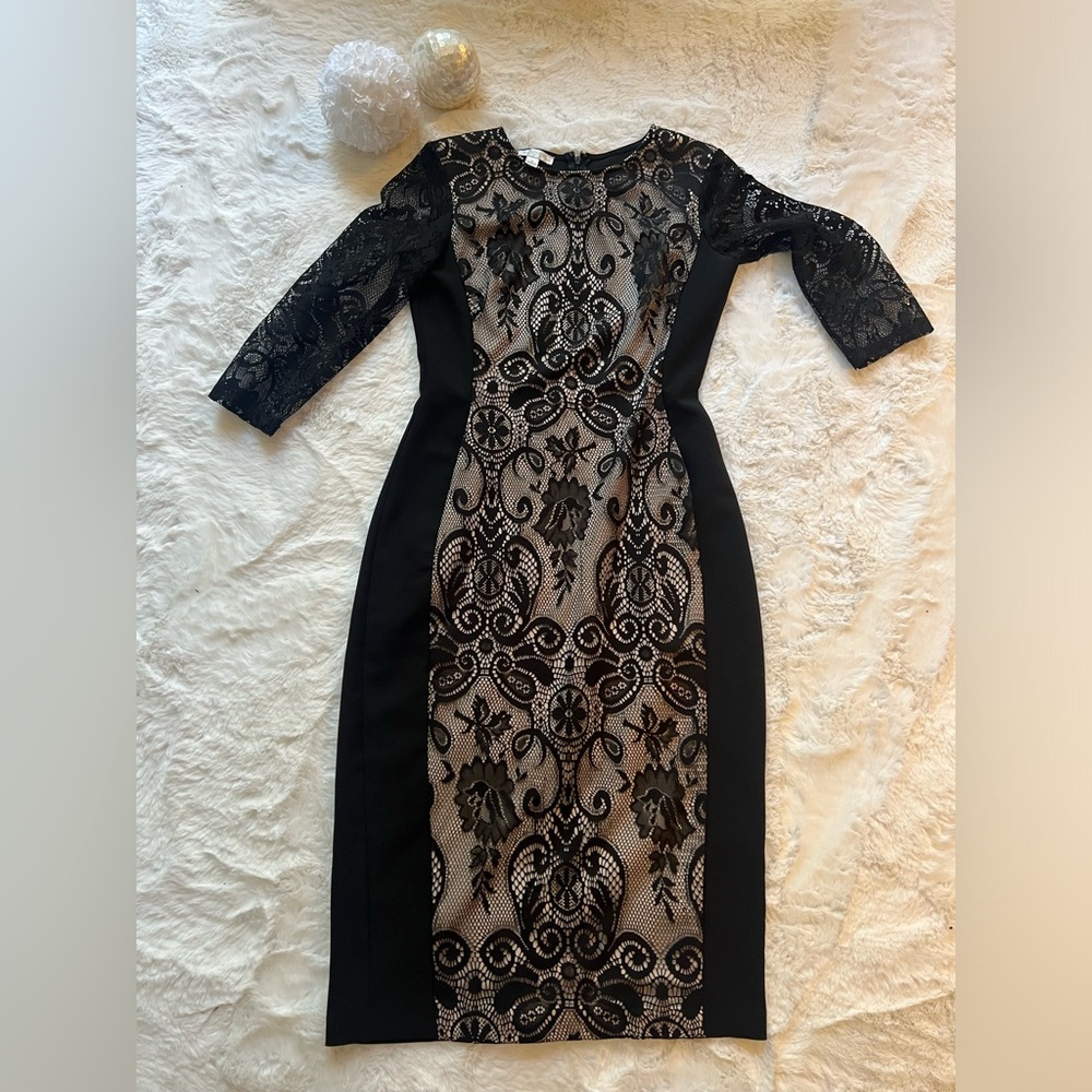 London Times Black Dress with lace